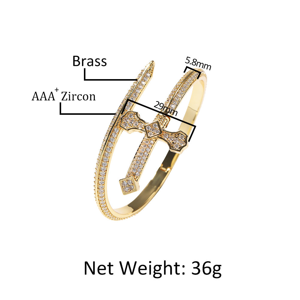 Hip Hop Ancient Cute European and American New Product Justice Sword Bracelet Copper Set Zircon Full Diamond Trendy Versatile Handpiece