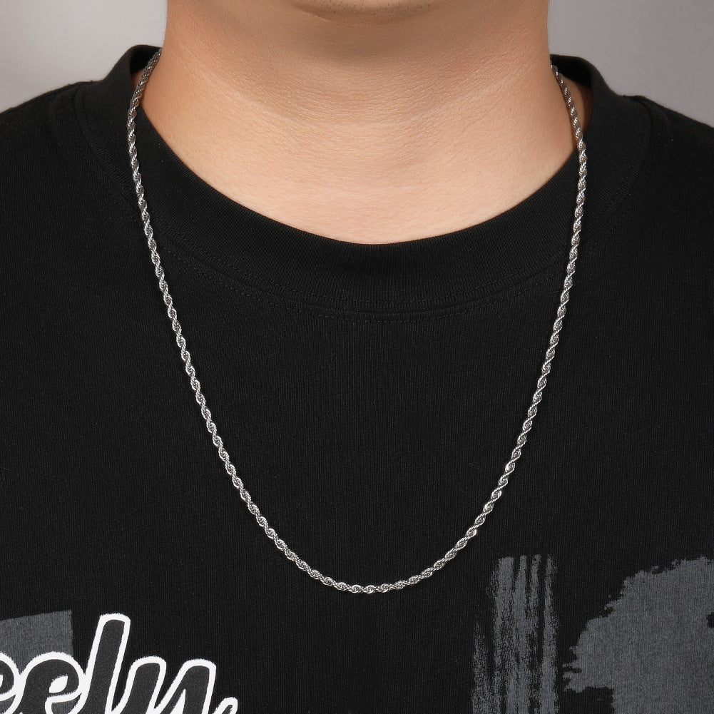 European and American necklaces, boys' hip-hop, stainless steel, gold Fried Dough Twists chain, small number of simple chains, twisted rope chain accessories